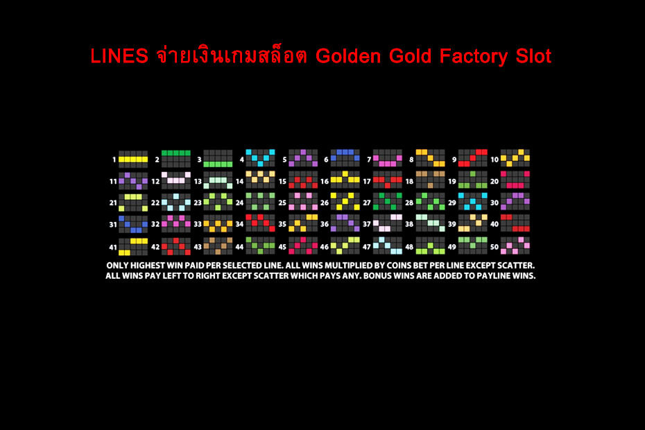 เส้นไลน์วางเดิมพัน Golden Gold Factory Slot